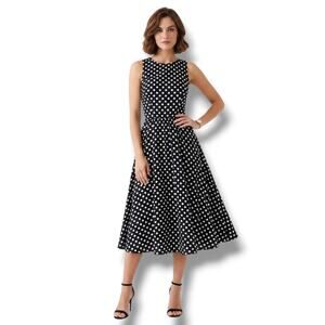 Black and White Polka Dot Midi Dress - Classic Sleeveless Fit